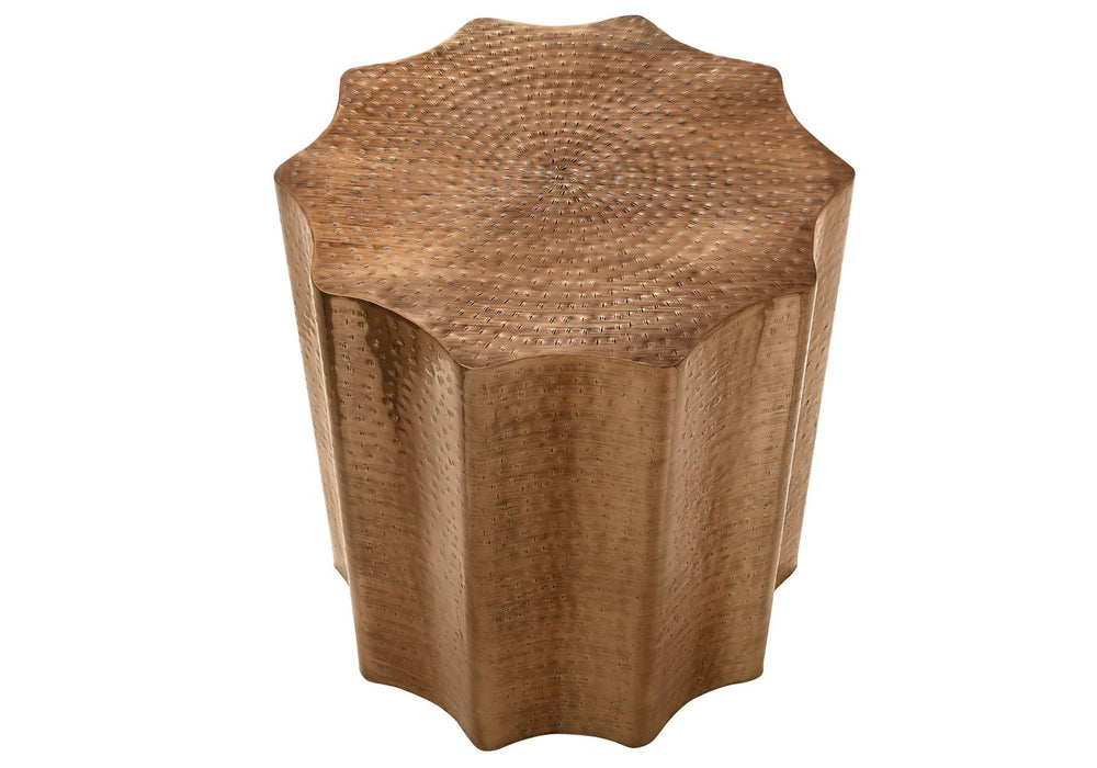 English Elm Accent Table - Hand-Crafted Copper Metal Drum With Scalloped Design, Perfect For Living Spaces & Style B2710P219443
