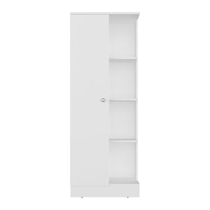 English Elm White Tall Narrow Kitchen Pantry Cabinet with Open Shelves and Concealed Storage Door B062P483733