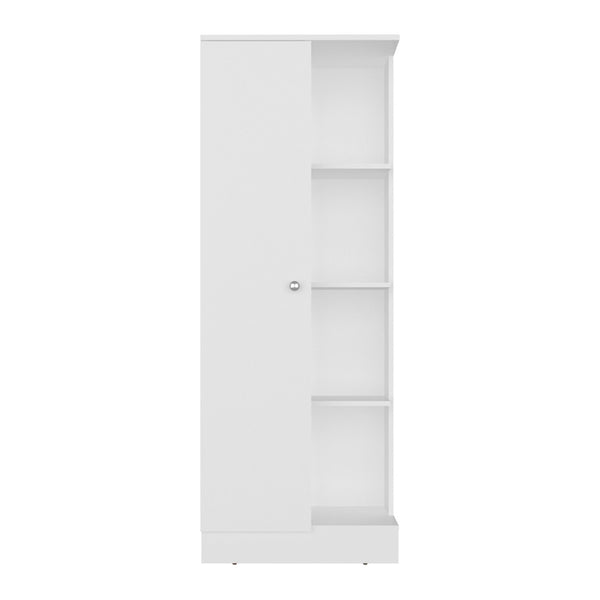 English Elm White Tall Narrow Kitchen Pantry Cabinet with Open Shelves and Concealed Storage Door B062P483733