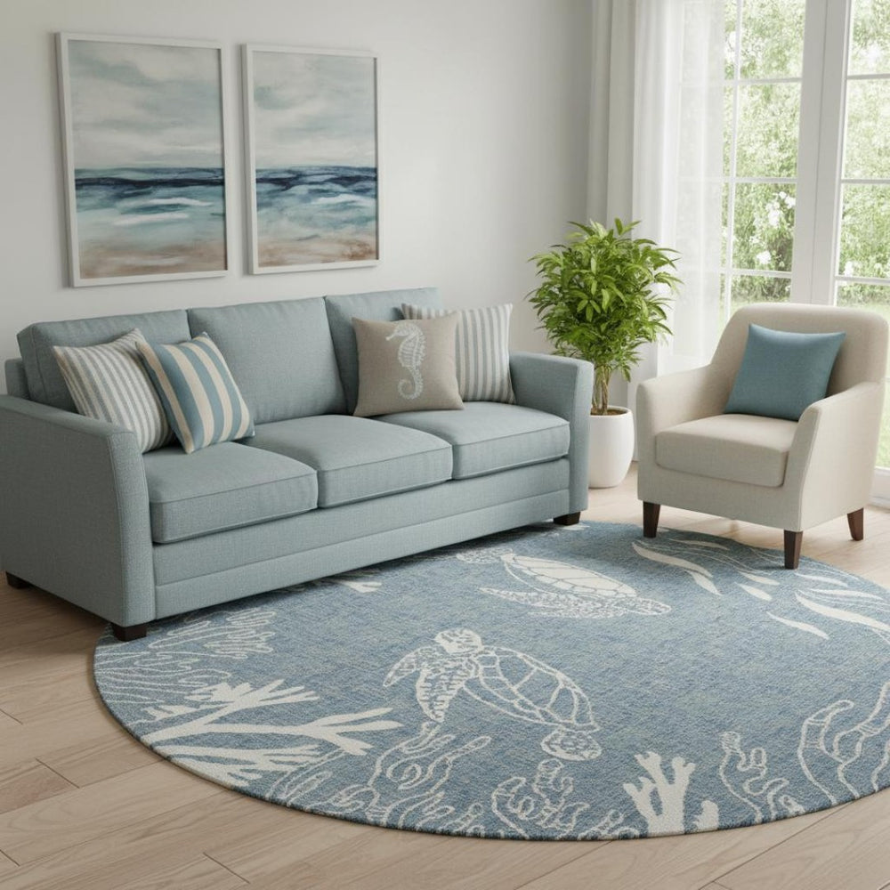HomeRoots Animal Print Round Rug - Durable, Stain-Resistant, Coastal-Inspired Design for Modern Homes & Spaces 674514