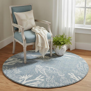 HomeRoots Animal Print Round Rug – Durable, Stylish & Stain-Resistant Coastal Accent for Any Room, 63" Size 674515