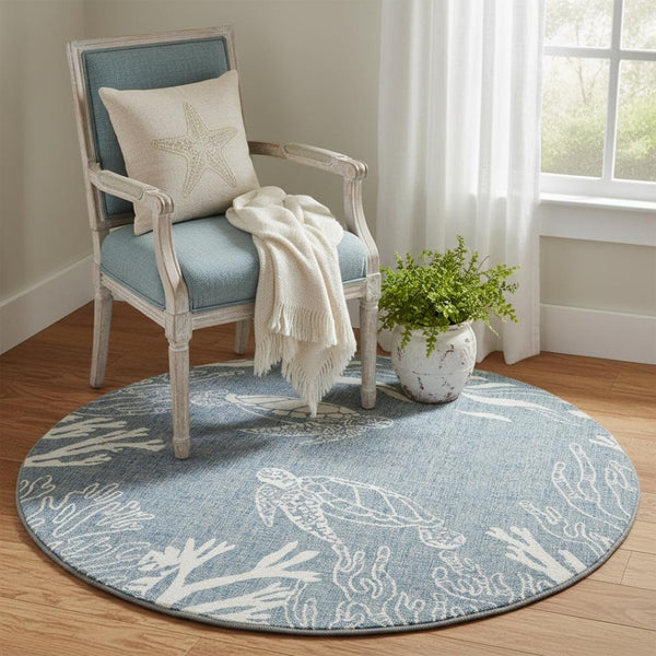 HomeRoots Animal Print Round Rug – Durable, Stylish & Stain-Resistant Coastal Accent for Any Room, 63" Size 674515