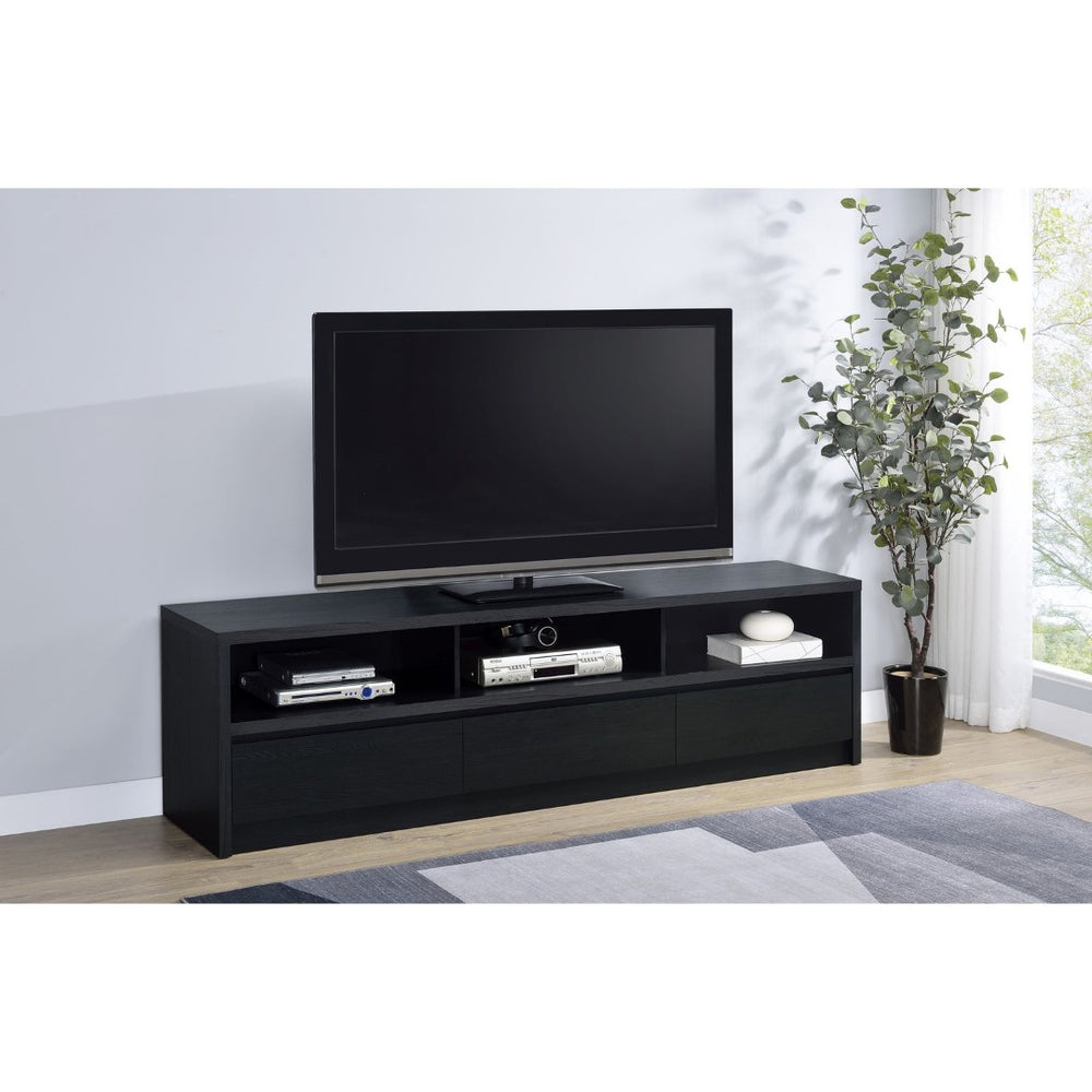 English Elm O'brien Matte Black 78 Inch Media Console with Three Drawers and Wire Management B062P451722