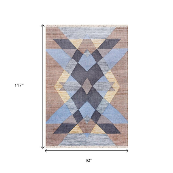 HomeRoots Jute Hand-Woven Geometric Area Rug - Natural Texture for Stylish Living & Dining Spaces, 93x117" 674538