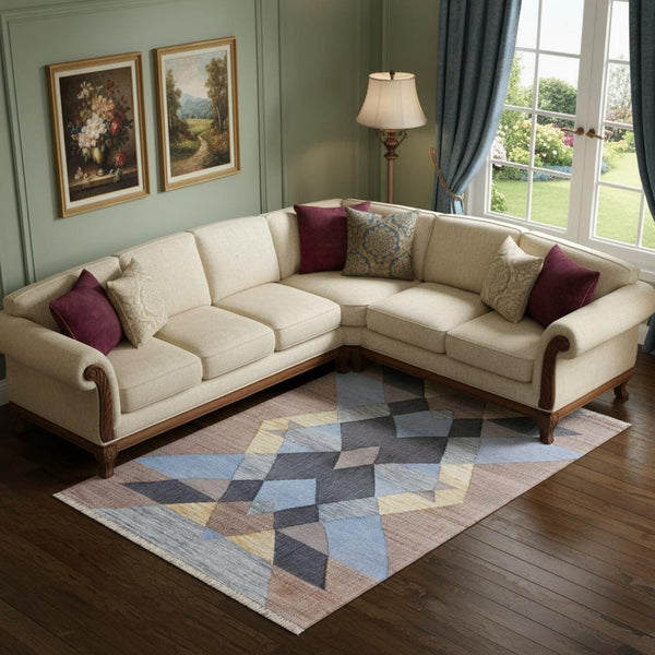 HomeRoots Jute Hand-Woven Geometric Area Rug - Natural Texture for Stylish Living & Dining Spaces, 93x117" 674538