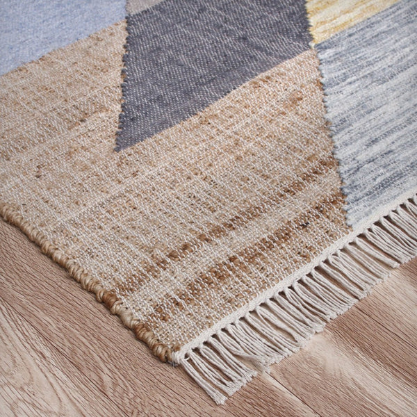 HomeRoots Jute Hand-Woven Geometric Area Rug - Natural Texture for Stylish Living & Dining Spaces, 93x117" 674538