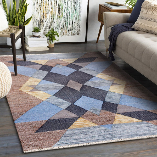 HomeRoots Jute Hand-Woven Geometric Area Rug - Natural Texture for Stylish Living & Dining Spaces, 93x117" 674538