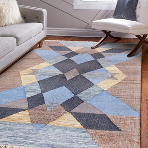 HomeRoots Jute Hand-Woven Geometric Area Rug - Natural Texture for Stylish Living & Dining Spaces, 93x117" 674538