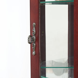 English Elm Corner Curio Cabinet with Lighted Top, Mirrored Back, Tempered Glass Shelves, Walnut Finish Elegance Cherry W1693P165015