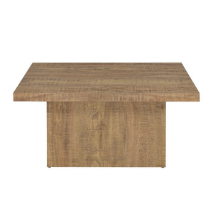 English Elm Square Engineered Wood Cocktail Table Matte Black Pedestal Base Modern Living Room B016P469793