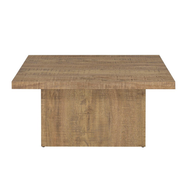 English Elm Square Engineered Wood Cocktail Table Matte Black Pedestal Base Modern Living Room B016P469793