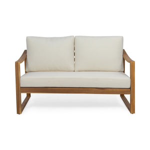 English Elm Christopher Knight Home® - SAMWELL Acacia Wood Outdoor Loveseat and Coffee Table Set with Water-Resistant Cushions, Sleek Slat Design Teak 52.75 L x 33 W x 17.75 H 70137.00BGE