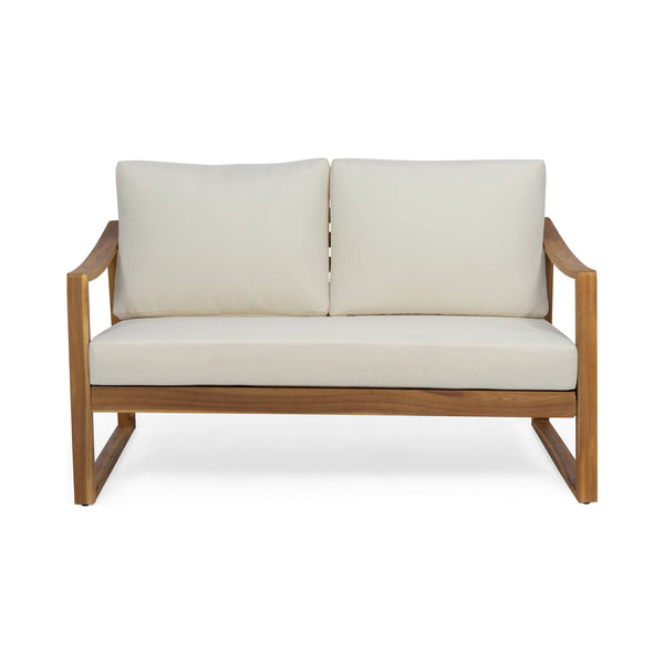 English Elm Christopher Knight Home® - SAMWELL Acacia Wood Outdoor Loveseat and Coffee Table Set with Water-Resistant Cushions, Sleek Slat Design Teak 52.75 L x 33 W x 17.75 H 70137.00BGE