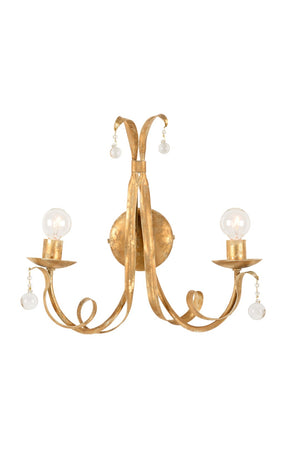 Wildwood Reed Handcrafted Italian 2-Light Sconce With Clear Crystal Spheres & Gold Clay Ribbons, 15" H 67457