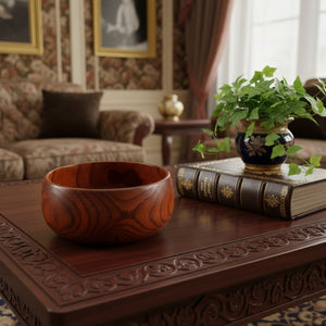 HomeRoots 7" Handcrafted Solid Wood Round Serving Bowl - Unique Artisan Design for Everyday Use & Decor 674600