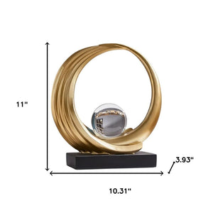 HomeRoots 11" Gold Hand-Painted Abstract Crystal Ball Sculpture – Modern Elegance for Any Tabletop Display 674601