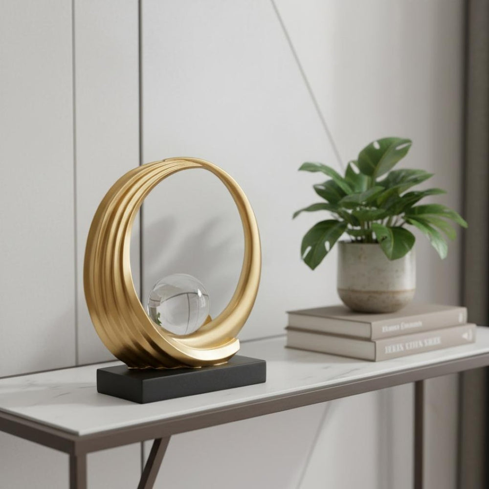 HomeRoots 11" Gold Hand-Painted Abstract Crystal Ball Sculpture – Modern Elegance for Any Tabletop Display 674601