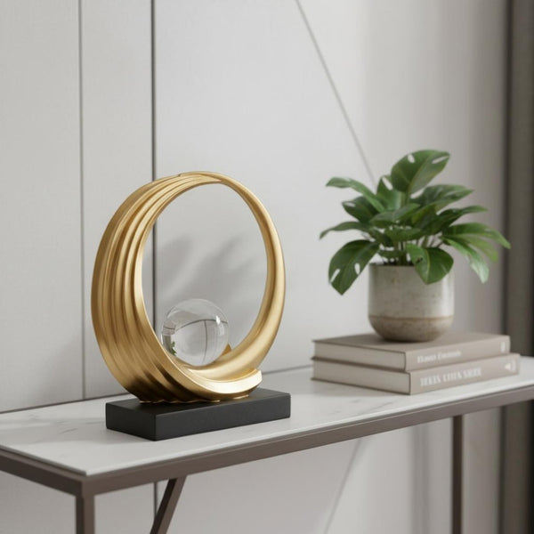 HomeRoots 11" Gold Hand-Painted Abstract Crystal Ball Sculpture – Modern Elegance for Any Tabletop Display 674601