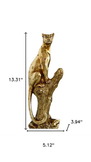 HomeRoots 13" Bronze Resin Leopard Sculpture – Hand-Painted Safari Accent for Home Decor & Unique Gifts 674603