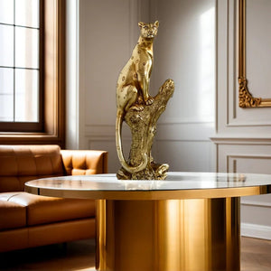 HomeRoots 13" Bronze Resin Leopard Sculpture – Hand-Painted Safari Accent for Home Decor & Unique Gifts 674603