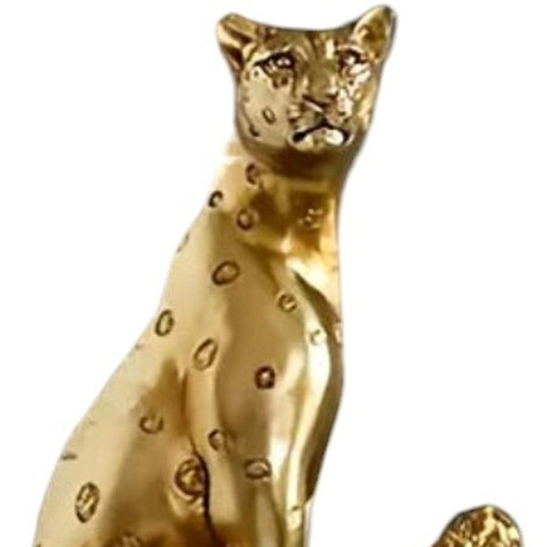 HomeRoots 13" Bronze Resin Leopard Sculpture – Hand-Painted Safari Accent for Home Decor & Unique Gifts 674603