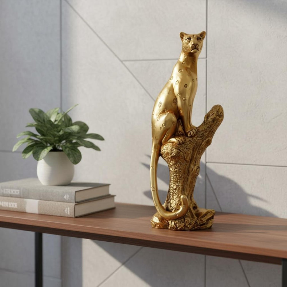 HomeRoots 13" Bronze Resin Leopard Sculpture – Hand-Painted Safari Accent for Home Decor & Unique Gifts 674603