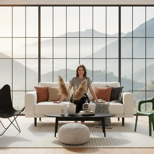 HomeRoots 79" Beige Fabric Sofa - Mid-Century Modern Design with Tufted Cushions & Solid Wood Frame, 1200 lbs Capacity 674604