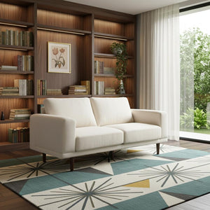 HomeRoots 79" Beige Fabric Sofa - Mid-Century Modern Design with Tufted Cushions & Solid Wood Frame, 1200 lbs Capacity 674604