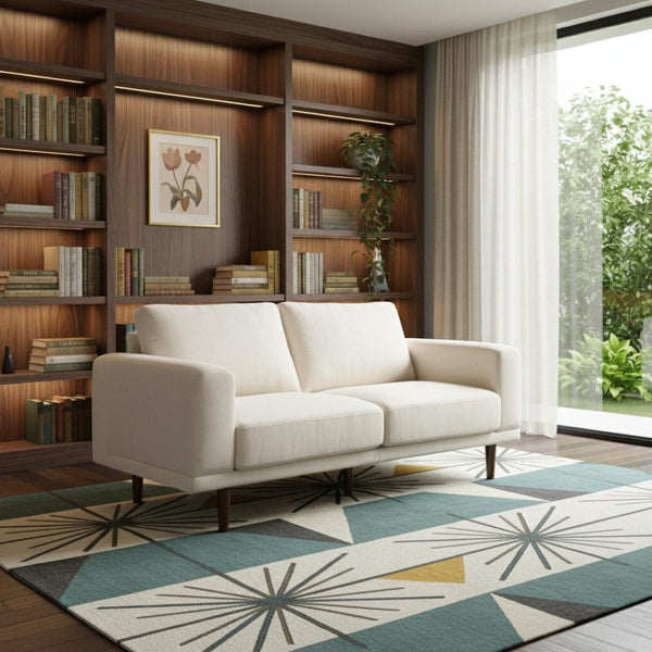 HomeRoots 79" Beige Fabric Sofa - Mid-Century Modern Design with Tufted Cushions & Solid Wood Frame, 1200 lbs Capacity 674604