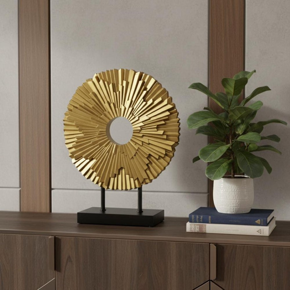 HomeRoots 12" Elegant Gold Resin Sunflower Tabletop Sculpture - Hand-Painted Home Décor for Any Space 674605