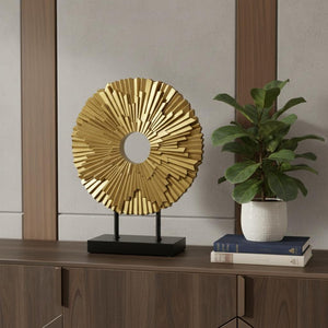 HomeRoots 12" Elegant Gold Resin Sunflower Tabletop Sculpture - Hand-Painted Home Décor for Any Space 674605