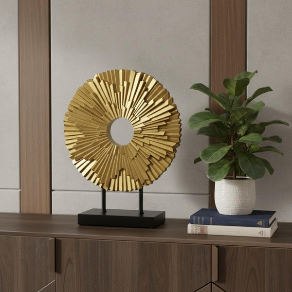 HomeRoots 12" Elegant Gold Resin Sunflower Tabletop Sculpture - Hand-Painted Home Décor for Any Space 674605