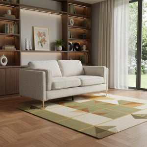 HomeRoots 77" Beige Fabric Mid-Century Sofa with Tufted Cushions, Solid Wood Frame & Modern Metal Legs 674606