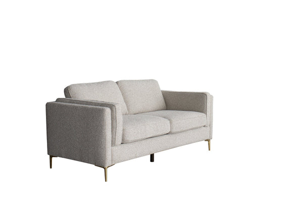 HomeRoots 77" Beige Fabric Mid-Century Sofa with Tufted Cushions, Solid Wood Frame & Modern Metal Legs 674606