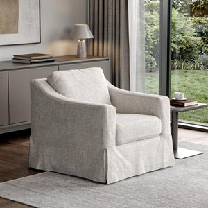 HomeRoots 35" Modern Beige Upholstered Arm Chair - Comfortable Accent Seating for Living Rooms, Offices & Lounges 674607
