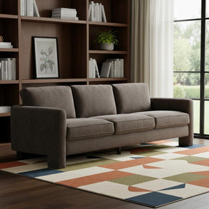 HomeRoots 97" Dark Gray Fabric Sofa - Elegant Mid-Century Design, Solid Wood Frame, Tufted Cushions for Comfort 674609
