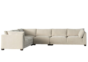 HomeRoots Beige Canvas L-Shaped Reclining Sectional Sofa with Chaise & Toss Pillows for Ultimate Comfort 674611