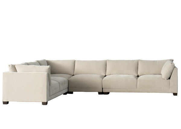 HomeRoots Beige Canvas L-Shaped Reclining Sectional Sofa with Chaise & Toss Pillows for Ultimate Comfort 674611