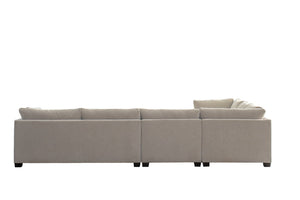 HomeRoots Beige Canvas L-Shaped Reclining Sectional Sofa with Chaise & Toss Pillows for Ultimate Comfort 674611
