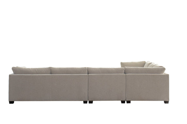 HomeRoots Beige Canvas L-Shaped Reclining Sectional Sofa with Chaise & Toss Pillows for Ultimate Comfort 674611