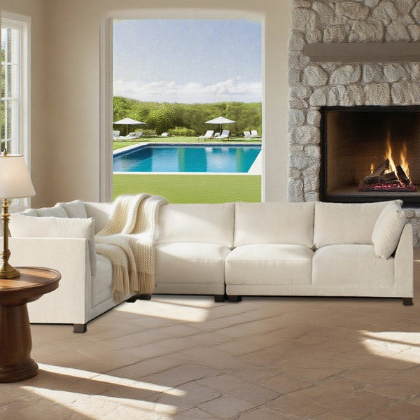HomeRoots Beige Canvas L-Shaped Reclining Sectional Sofa with Chaise & Toss Pillows for Ultimate Comfort 674611