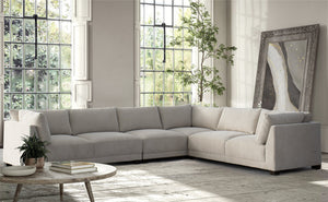 HomeRoots Beige Canvas L-Shaped Reclining Sectional Sofa with Chaise & Toss Pillows for Ultimate Comfort 674611