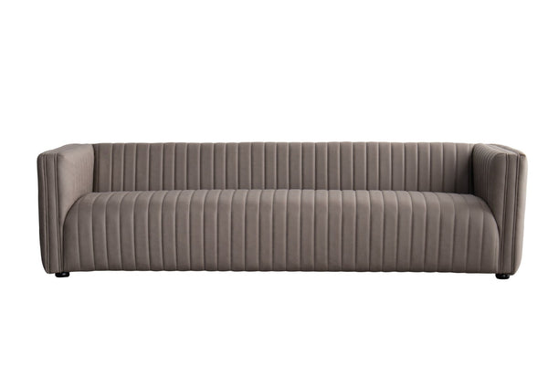 HomeRoots 98" Light Brown Fabric Sofa – Stylish Solid Wood Construction with Tufted Cushions for Comfort 674613