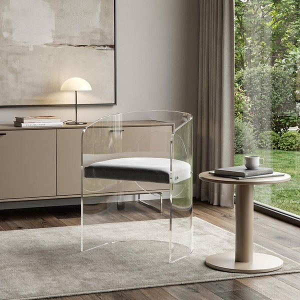 HomeRoots 23" Beige Tufted Fabric and Acrylic Arm Chair - Modern Comfort for Small Spaces, Fully Assembled 674615