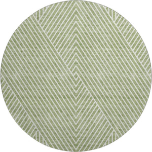 HomeRoots 8' Artichoke Green & Ivory Geometric Washable Round Rug with UV Protection for Modern Homes 674619