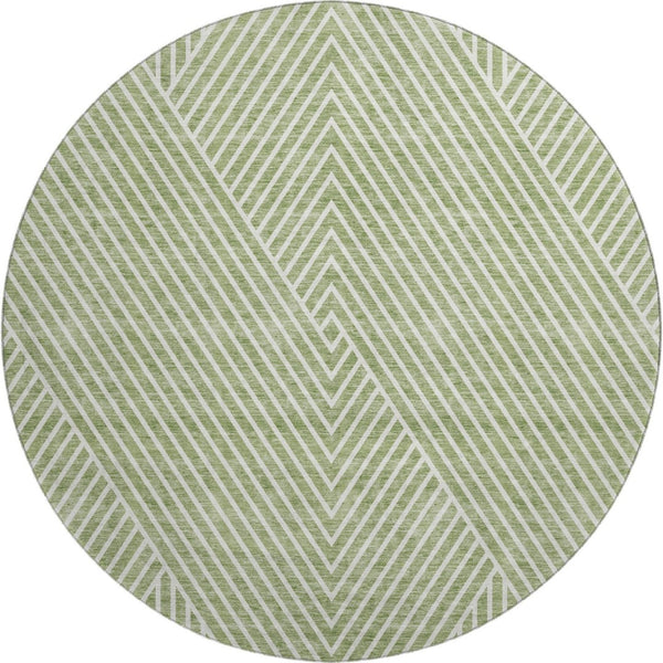 HomeRoots 8' Artichoke Green & Ivory Geometric Washable Round Rug with UV Protection for Modern Homes 674619