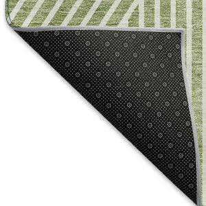HomeRoots 8' Artichoke Green & Ivory Geometric Washable Round Rug with UV Protection for Modern Homes 674619
