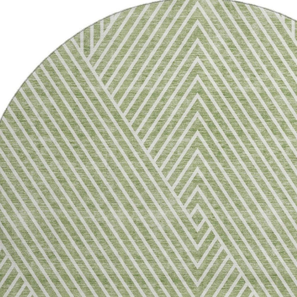 HomeRoots 8' Artichoke Green & Ivory Geometric Washable Round Rug with UV Protection for Modern Homes 674619