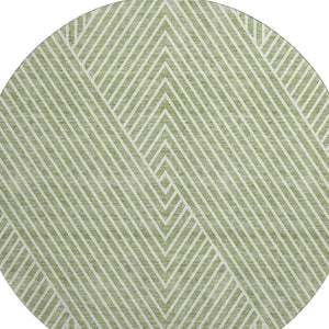 HomeRoots 8' Artichoke Green & Ivory Geometric Washable Round Rug with UV Protection for Modern Homes 674619