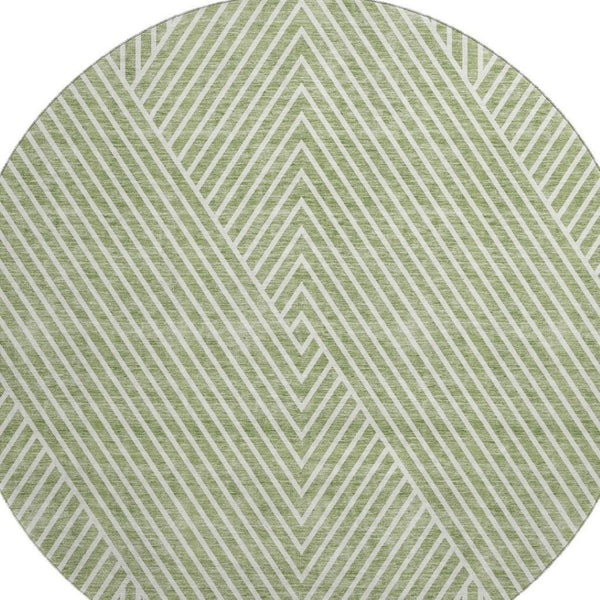 HomeRoots 8' Artichoke Green & Ivory Geometric Washable Round Rug with UV Protection for Modern Homes 674619